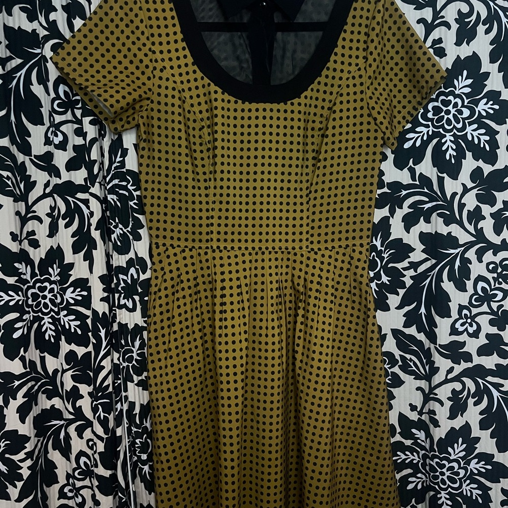 eshakti Mustard Mini Dress with Black Polka Dots